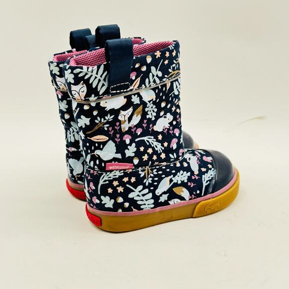 See Kai Run Girls 4c Blue Purple Animal Forest Toddler Pull On Rain Boots - Picture 7 of 10